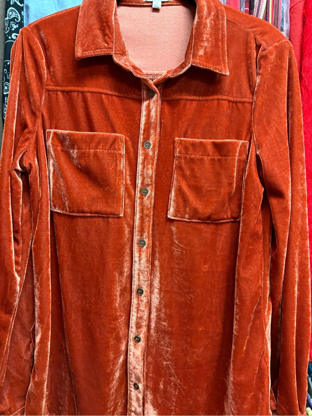 Umgee Burnt Orange Velvet Button-Front Jacket